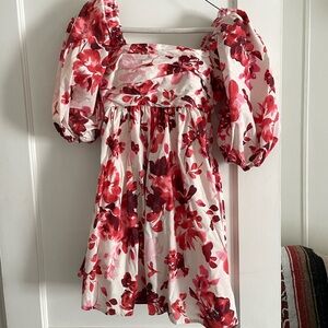 Floral Red and White Babydoll Dress size XS